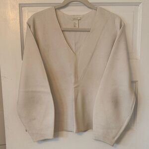 H&M White V-Neck Sweater | Luxe texture